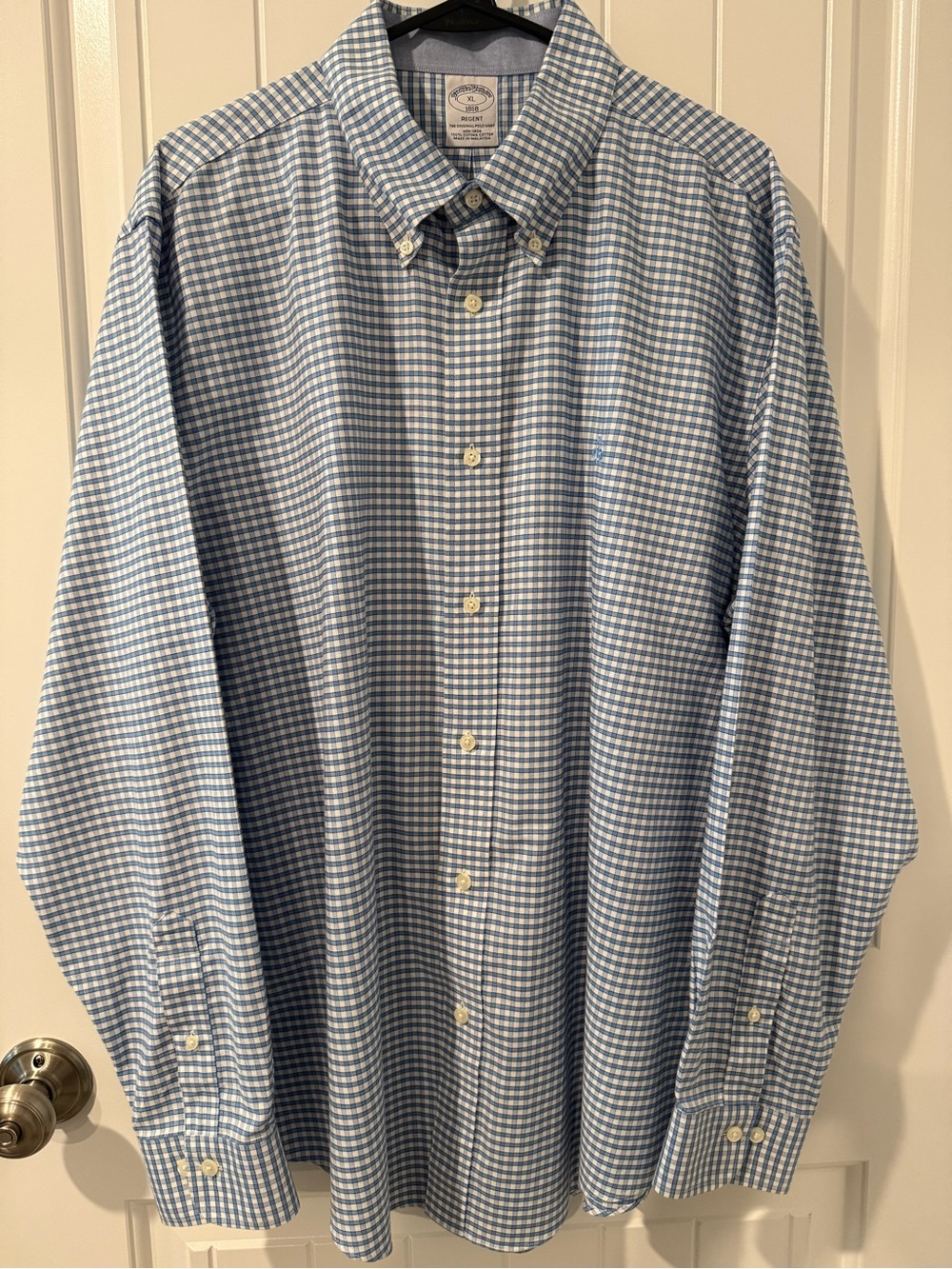Brooks Brothers Blue Gingham Button-Down Shirt Supima Cotton